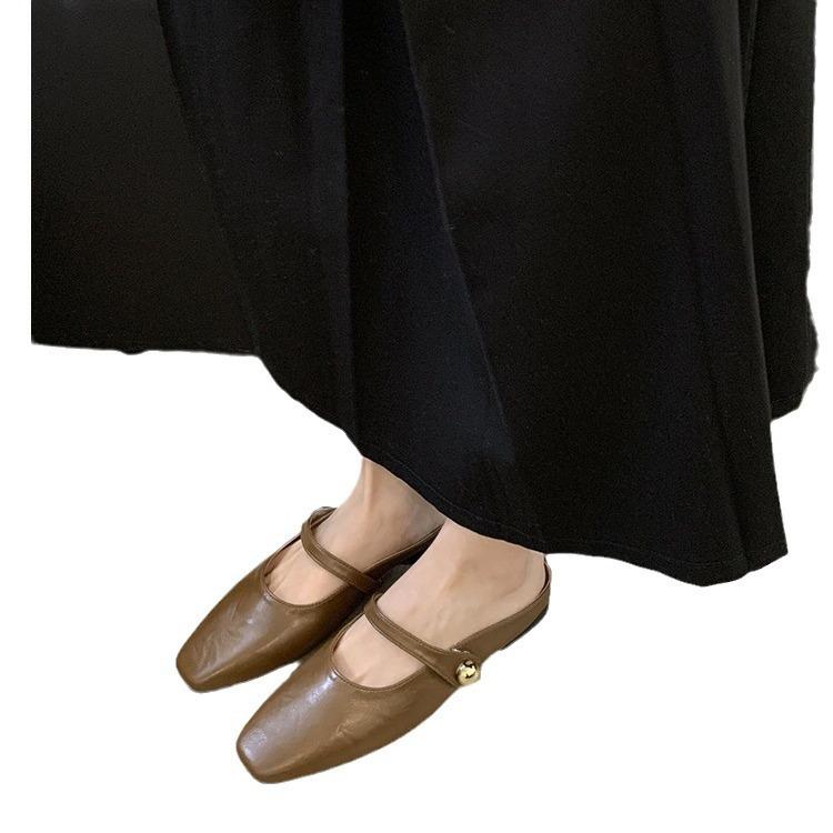 Flat-bottomed Bag Head, Half Slippers, Women's Outer Wear 2025 Spring New Models, Pregnant Women with One Foot, Small Fragrant Lazy Shoes, Trendy Flat
