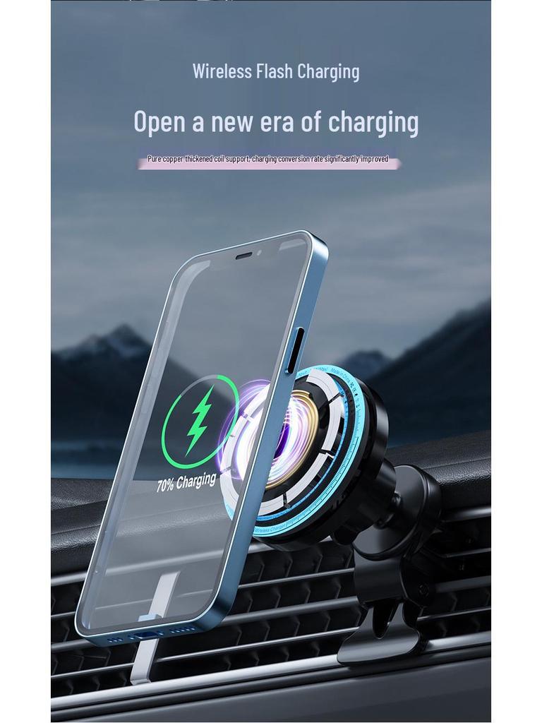 Apple Car Magnetic Wireless Charger with 15W Fast Charging and Colorful Ambient Light