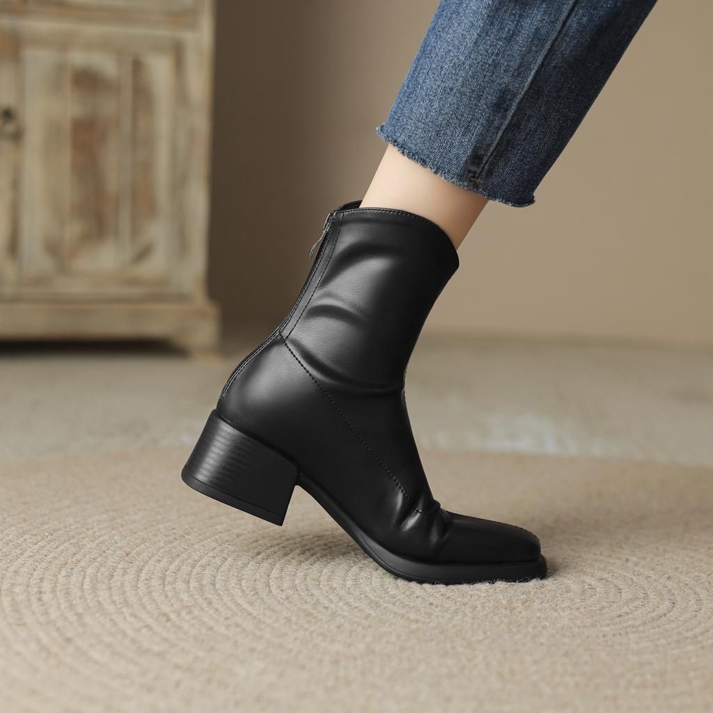 Krazing Pot Mikrofaser Herbst Winter Schuhe Dicke Mittelhohe Absätze Größe 43 Chelsea Boots Aprikose Reißverschluss Stiefeletten