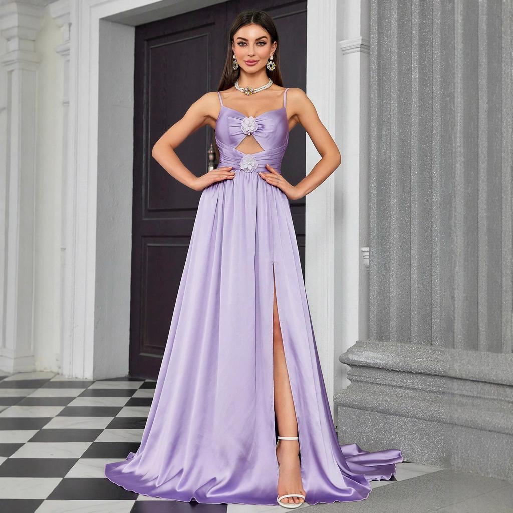 New suspender ball evening dress   new design sense solid color satin long dress adult dress women