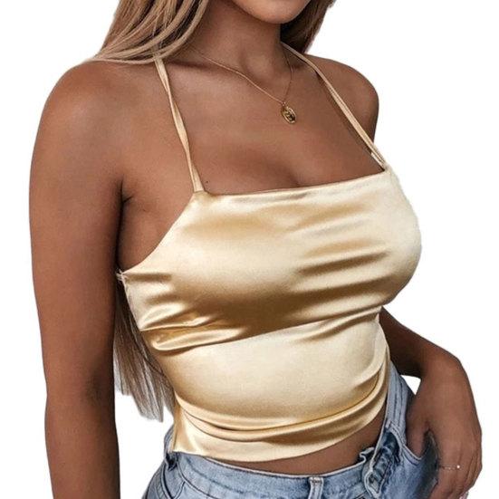 

Камзол Чарівний елегантний однотонний жіночий укорочений топ на лямках для повсякденного носіння на вечірці у відпустку XL жовтий