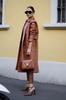 Handmade Long Party Stylish  Women Brown Trench Coat Leather Genuine Lambskin