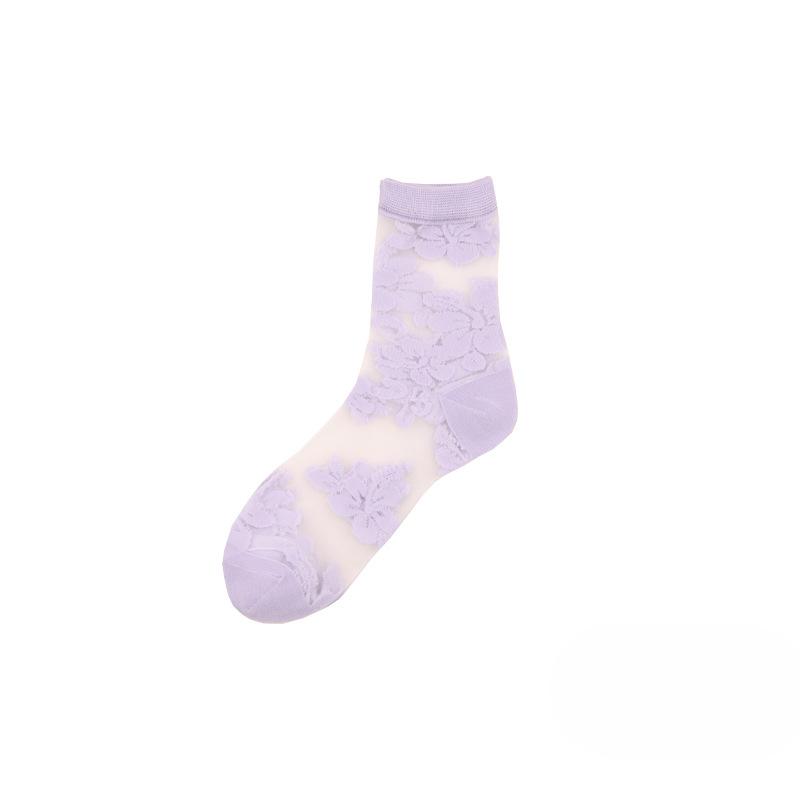 Ladies Spring and Summer New Glass Silk Transparent Lovely Big Flower Crystal Silk Socks