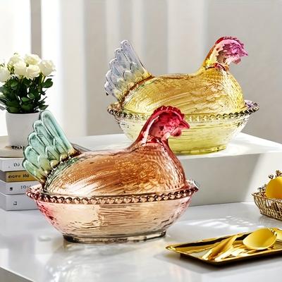 1 peça Prato de Doce de Cristal de Luxo em Forma de Galinha, Decoração de Mesa Elegante para Escritório, Cozinha de Casa, Ideal para Doces, Lanches e Biscoitos