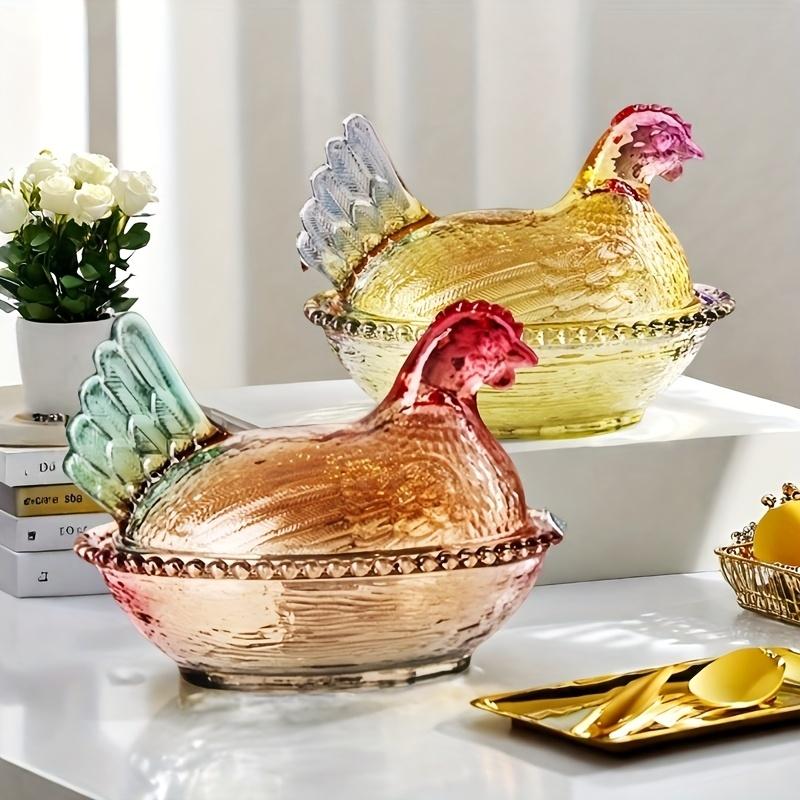 1pc Luxury Crystal Glass Chicken-Shaped Candy Dish , Elegant Tabletop Decor for Office, Home Kitchen , Ideal for Sweets, Snacks, and Cookies