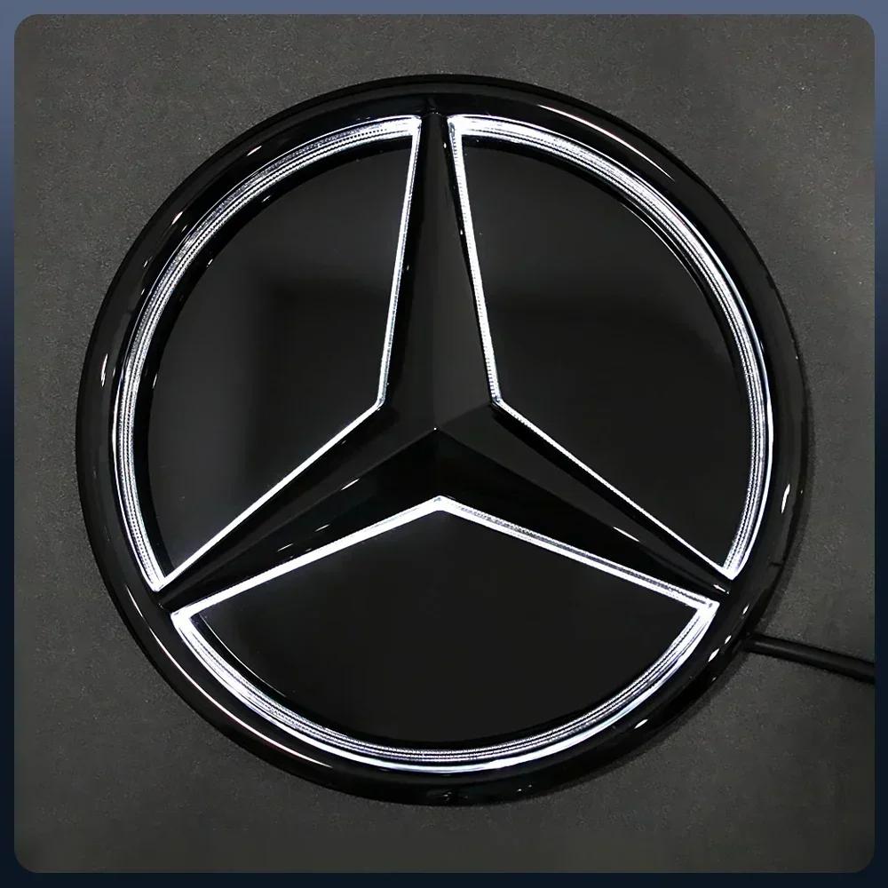 Autoaufkleber Neu 2025 Für Mercedes Benz Passend Für Mercedes Benz Chrom Silber Frontgrill Spiegel Stern LED Weiß Beleuchtetes Emblem