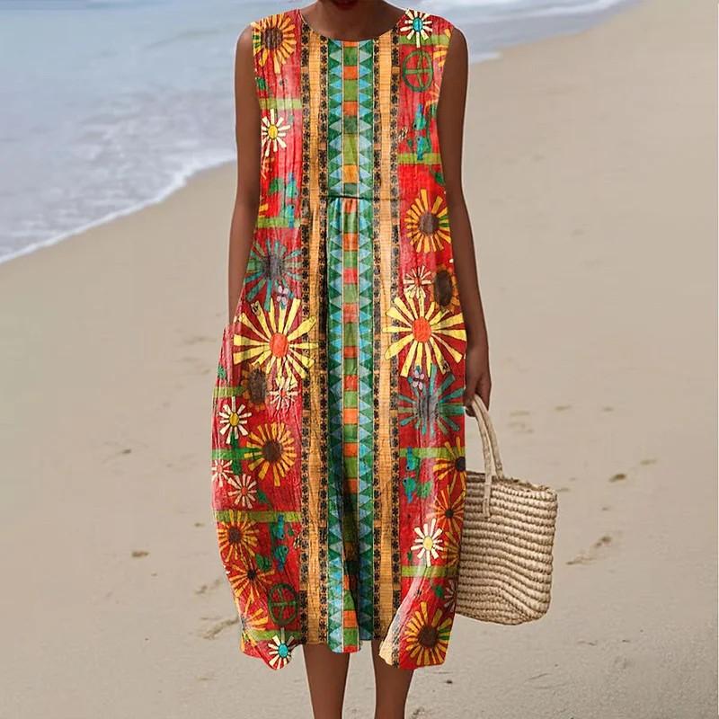 Sleeveless dress new pleated large version loose casual round neck D printing source