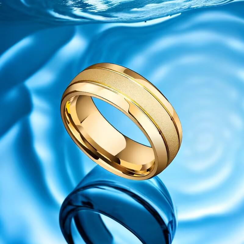 Anel Masculino de Aço Titânio Fosco: Anel para Casal com Design de Estrela em Ouro 18K Europeu & Americano, Colorfast