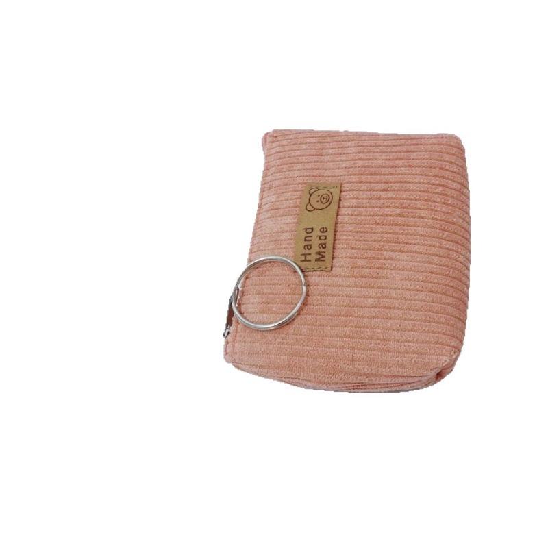 Corduroy Coin Purse Flannel Zipper Bag Cloth Label Striped Coin Bag Girl Small Wallet Storage Key Case