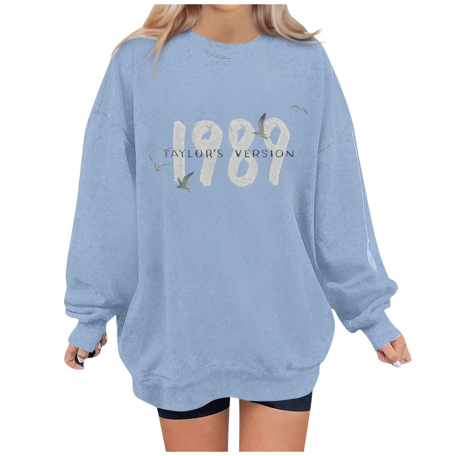 

Женский повседневный модный пуловер с длинным рукавом и круглым вырезом с принтом S светло-синий