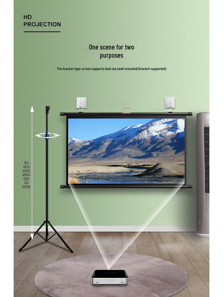 Home Floor-Standing Outdoor Projector Screen with Adjustable Bracket Pole