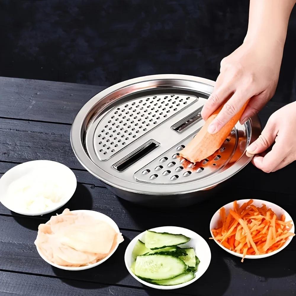 Stainless Steel Multi-Functional Kitchen Grater Set Draining Bowl with Vegetable Washing Mandoline Slicer for Potato