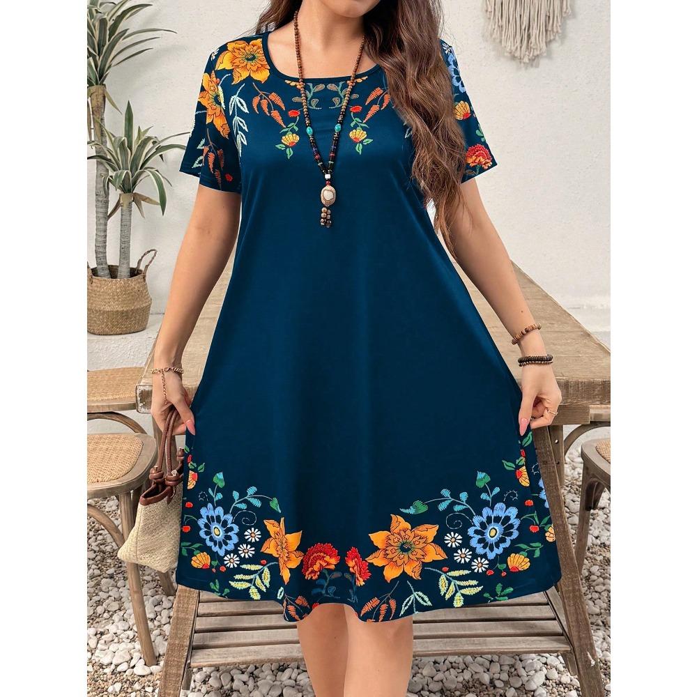 Fashion Casual Floral Print Women's Dress Short Sleeve Mini Dress Beach Vacation Dress Y2k Sexy Dress Casual Nightie Homewear