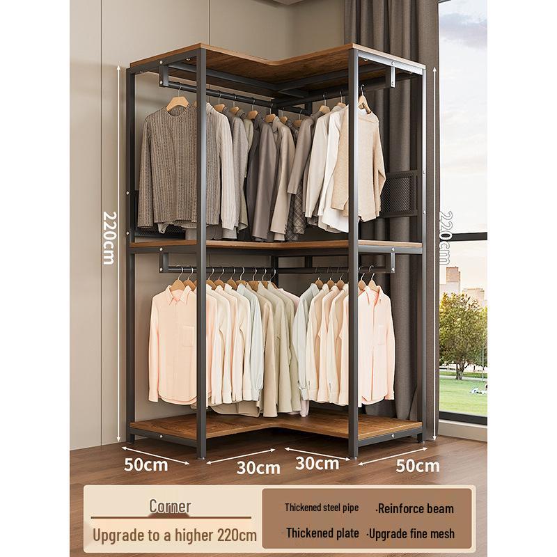 Metal Walk-In Wardrobe: Floor-Standing Clothes Rack, Open Garment and Hat Rack, Bedroom Shelf Assembly