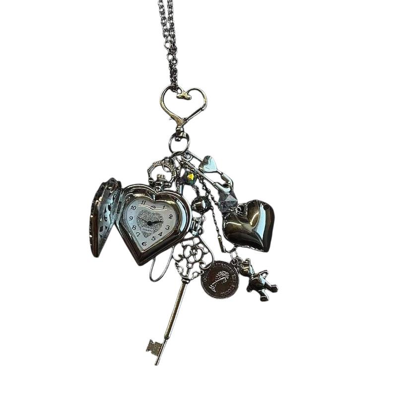 1Pcs Steampunk Clock Vintage Necklace Pendant Jewelry Watch Heart Pocket Watch Chain Keychain Men Women Gift