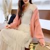 2026 Spring/Fall Women's French V-neck Long Sleeve Loose Knit Cardigan Sweater Coat