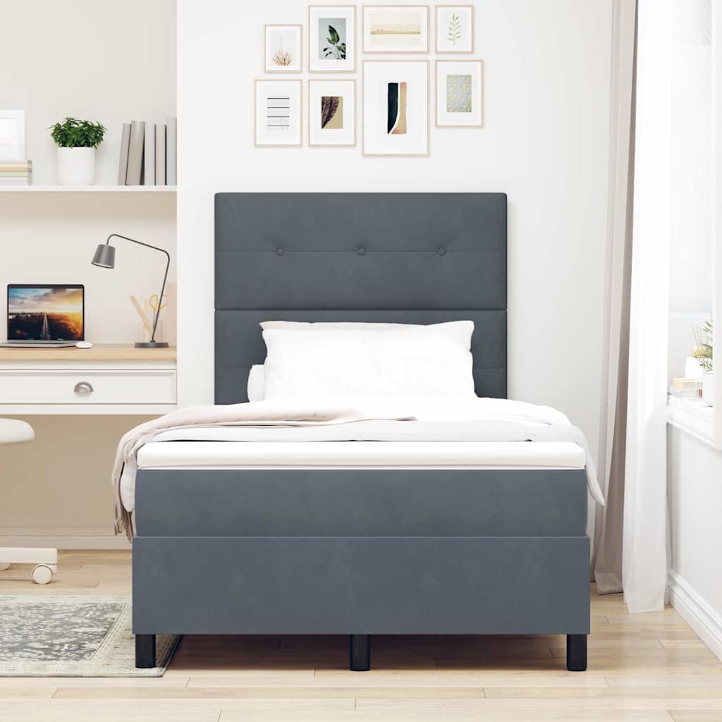 LED Box Spring Bed with Mattress Dark Gray 120 x 190 cm Velvet
