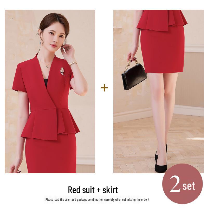 Women's High-End Professional Short-Sleeve Suit for Jewelry Store or Salon Receptionists
