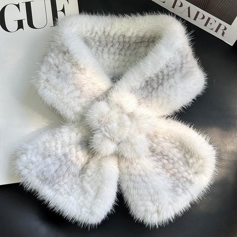 Elegant Winter Muslim Square Mink Wool Fur Woven Double-sided Scarf with Collar for Women