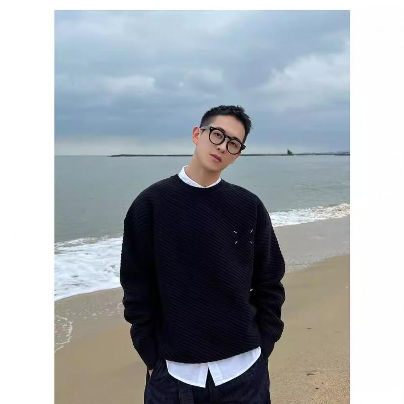 Maison Margiela Style Casual Wool Blend Knit Sweater Loose Fit Crew Neck Unisex Wear