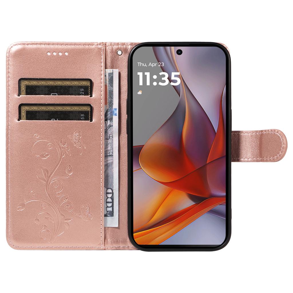 For Motorola Moto G75 5G PU Leather Cases Flower Pattern Wallet Stand Phone Cover with Strap