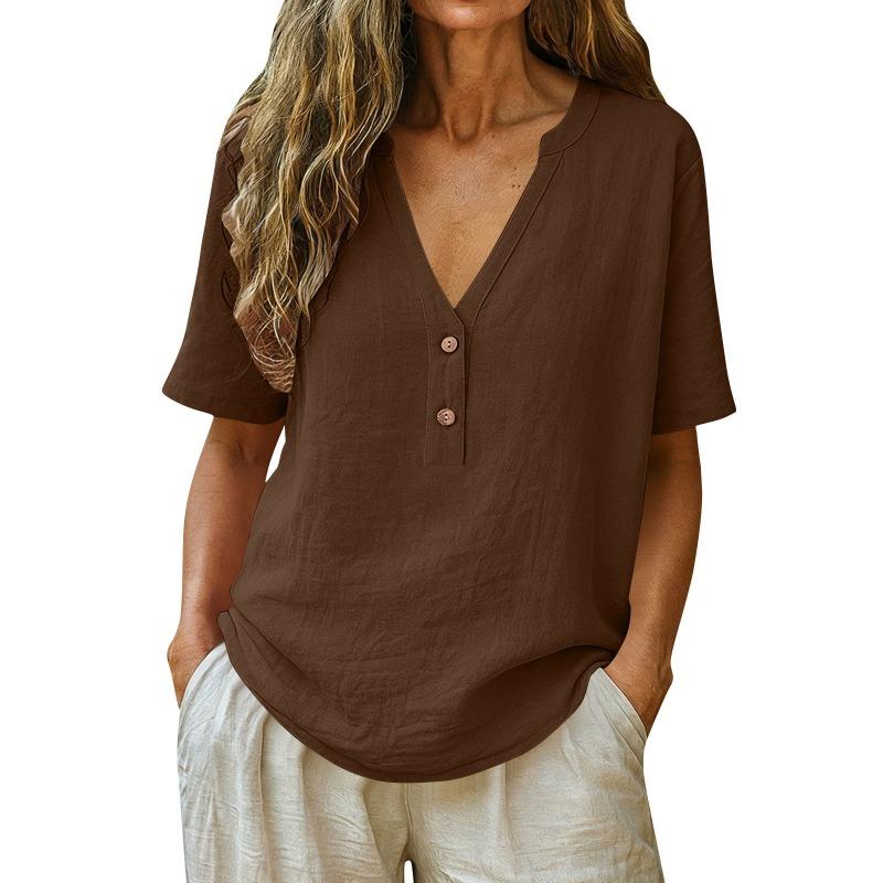 BFCCQB Damen Mode Lässig Sommer Frühling V-Ausschnitt Kurzarm Blusen & Hemden
