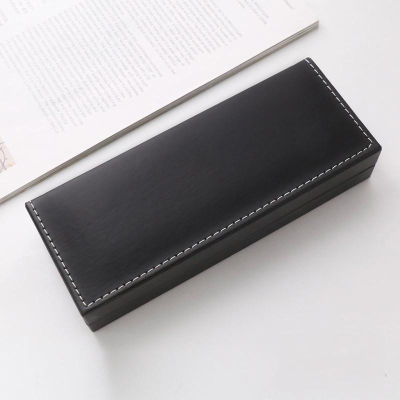 Luxury Pen Case Gift PU Leather Business Office Pen Holder Metal Ballpoint Pen Pencil Case Writing Stationery Supplies