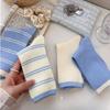 Spring and Summer Women's Socks: Cotton, Light and Fresh, Light Blue Striped Fabric Label, Mid-calf Pile Socks, Sweet Girl Socks