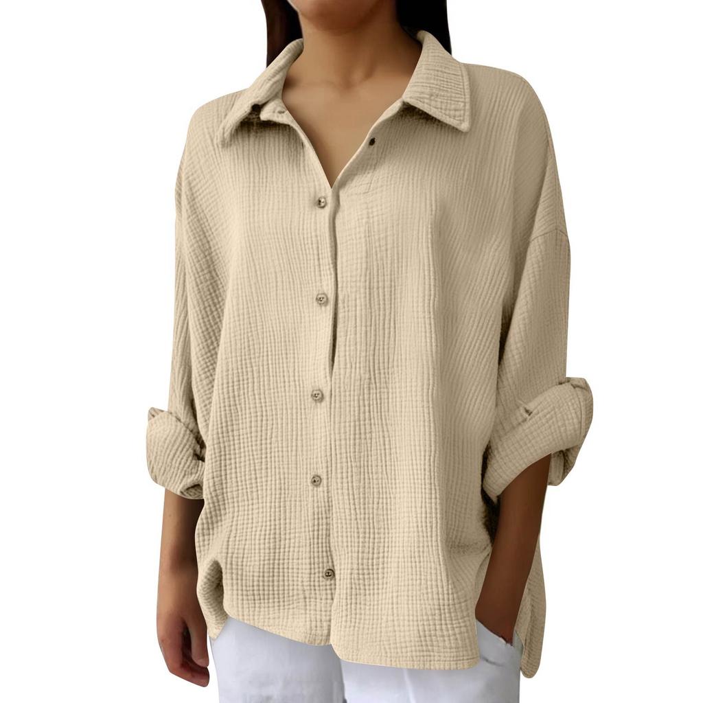 Damenmode Lässig Farbe Knopfleiste Langarm Hemd Top
