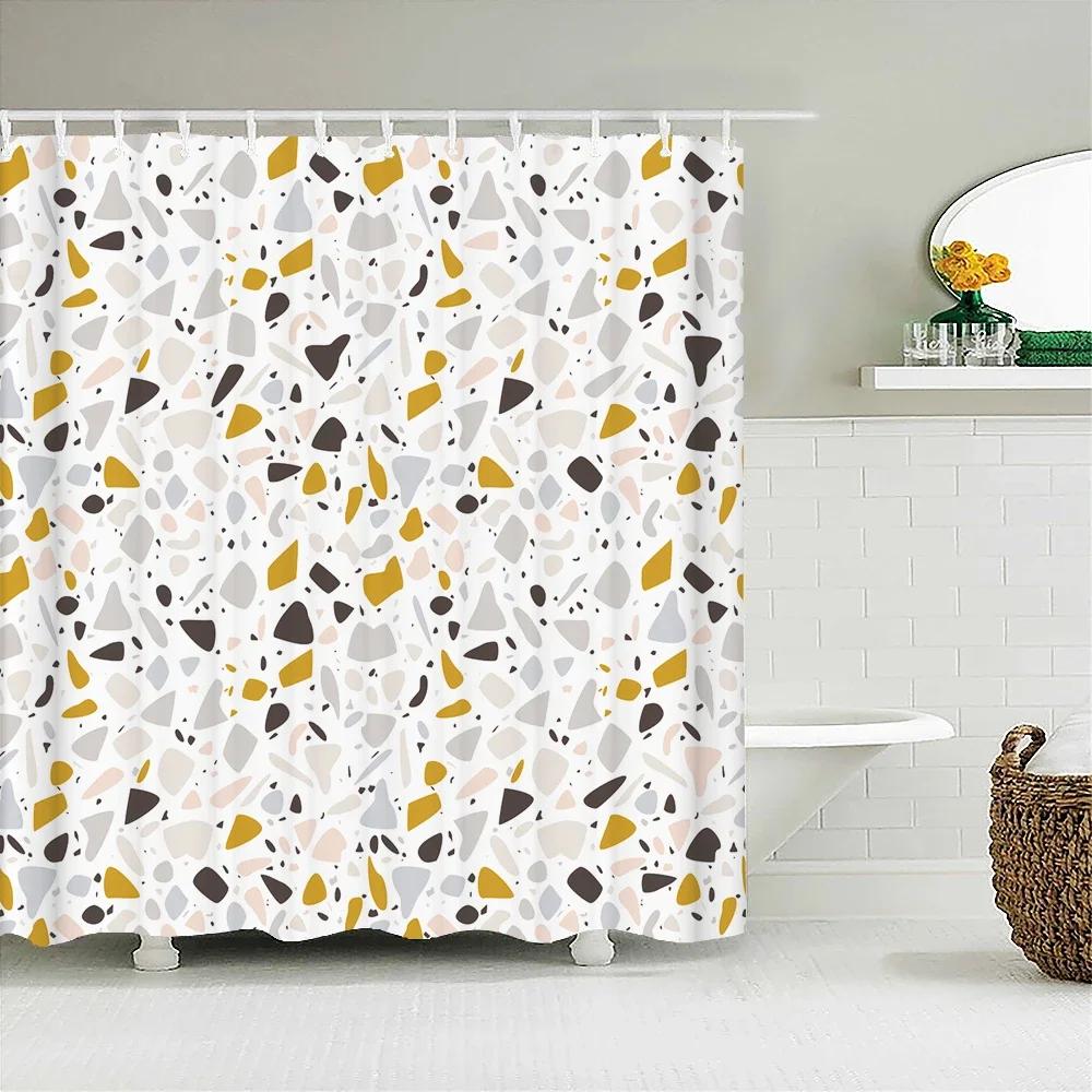 Modern Simple Mosaic Shower Curtain Waterproof Bath Curtains with 12 Hooks for Bathroom Home Decoration Polyester Fabric Screen