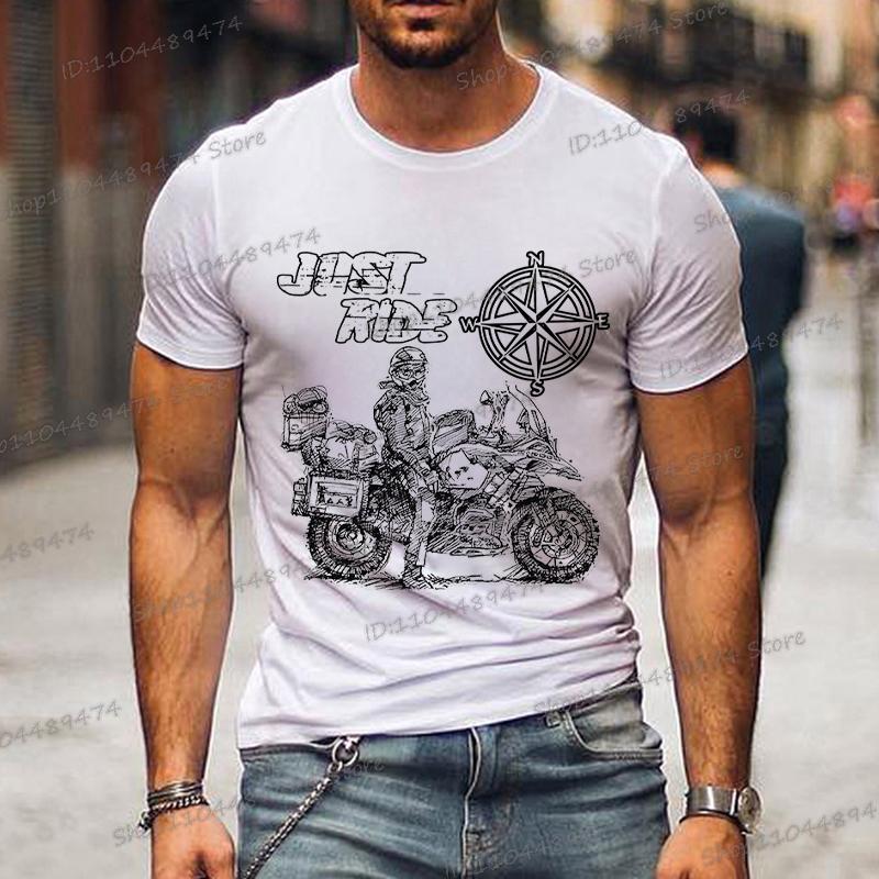 Just Ride Motorrad GS Adventure mit Kompassdruck T-Shirt Herren Mode Sommer T-Shirts Street Style Motorrad Herren T-Shirts