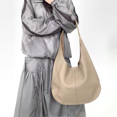 Ladies Lazy Wind Leather Shoulder Bag Large Capacity Retro Minimalist Commuter Tote