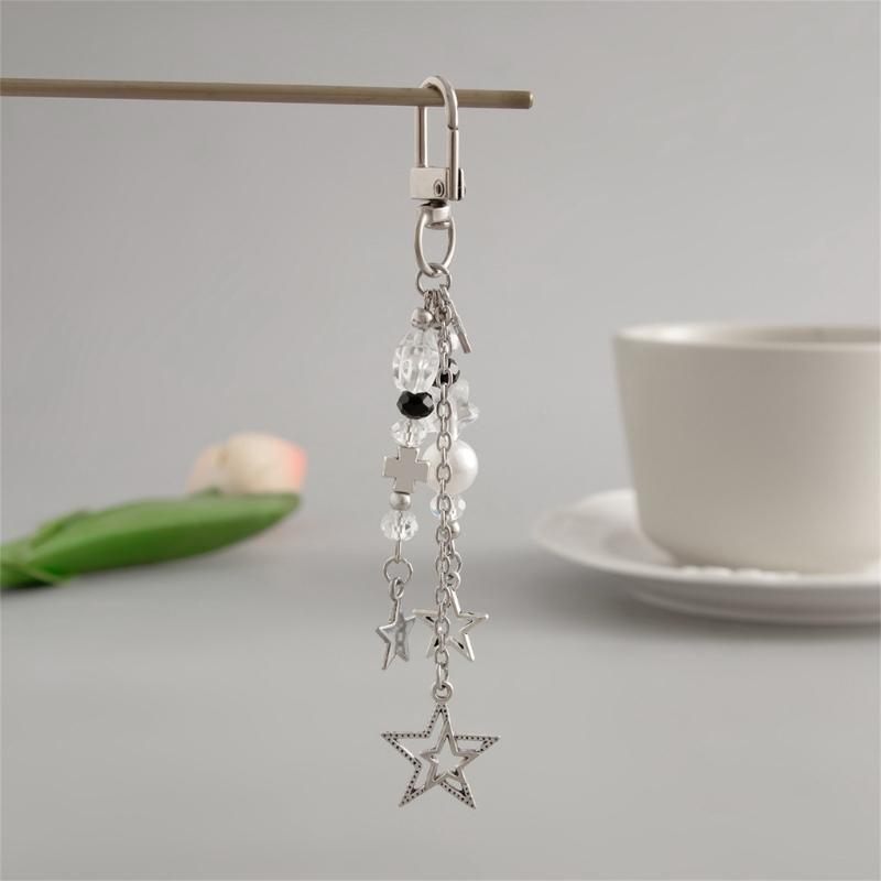 Lovely Strawberry Bowknot Phone Strap Charm Pendant with Star Accents Sturdy Handbag Adornment Craft Supplies for Girls