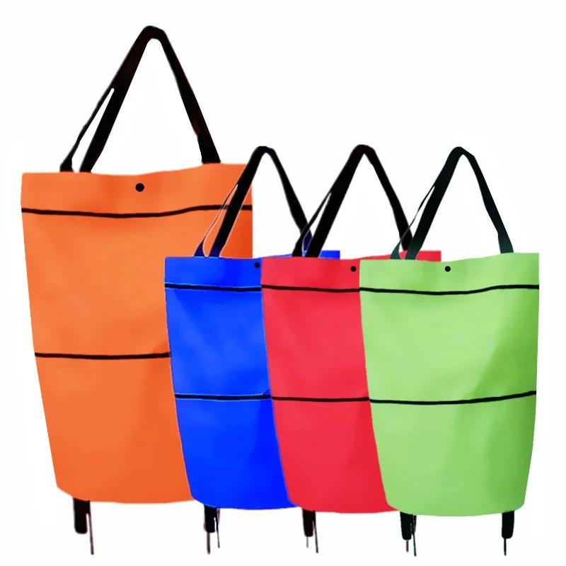 Oxford Cloth Shopping Trolley Portable Multifunctional Bags Canvas Foldable Tote Cart Reusable Grocery Bag Modern and Simple