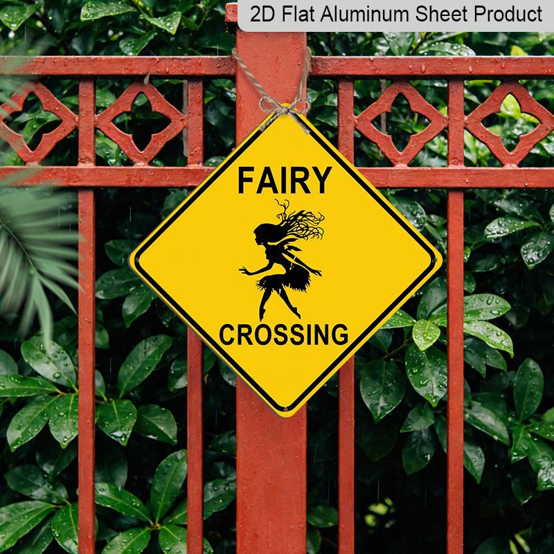 2D Flat 1pc- Vintage Metal Tin Sign Featuring A 2D Flat Design of Fairy Crossing People, Perfect for Decorating Bars, Cafes, Garages, or Any Room in
