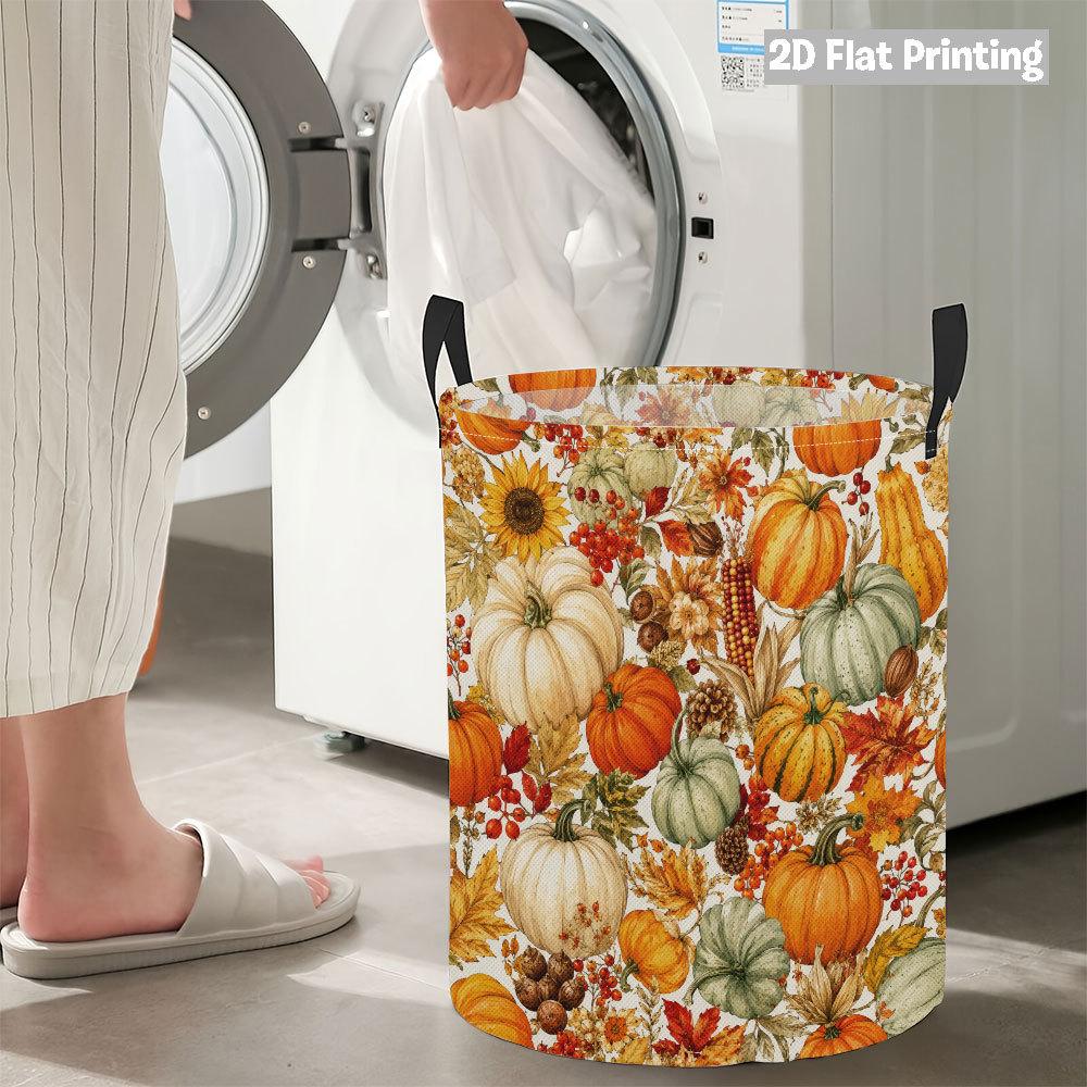 Collapsible Laundry Basket Large Round Waterproof Fabric Hamper Dirty Clothes Storage Bin Toy Organizer with Handles