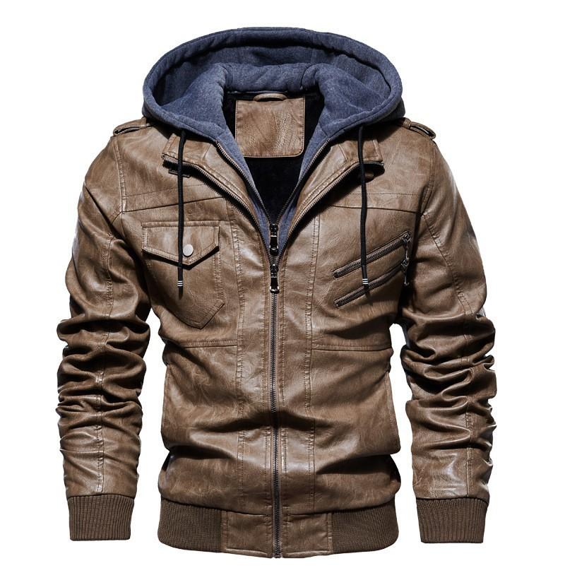 Velvet Leather Jacket Men s Motorcycle Hooded Leather Jacket Men s Style Warm Cycling Jacket Jacket Top Jacket M