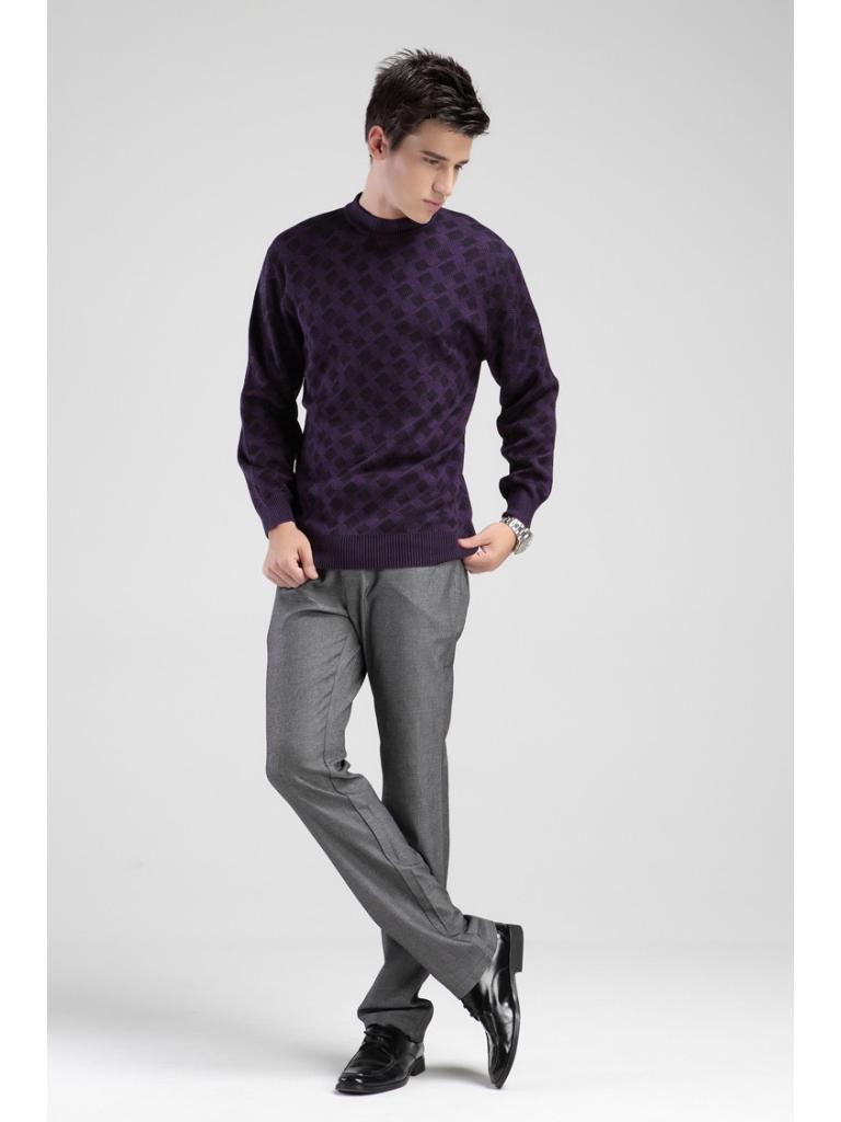Brand Men's Autumn Round Neck Plaid Wool Sweater - Soft, Comfortable, Fashionable Pullover