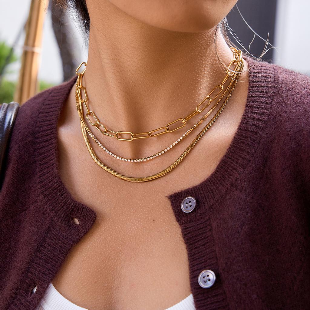 Uworld Classic 18K Gold Plated Layered Necklaces For Women Stackable Gold Plated Circle Paperclip Chain Pendant Choker Necklace