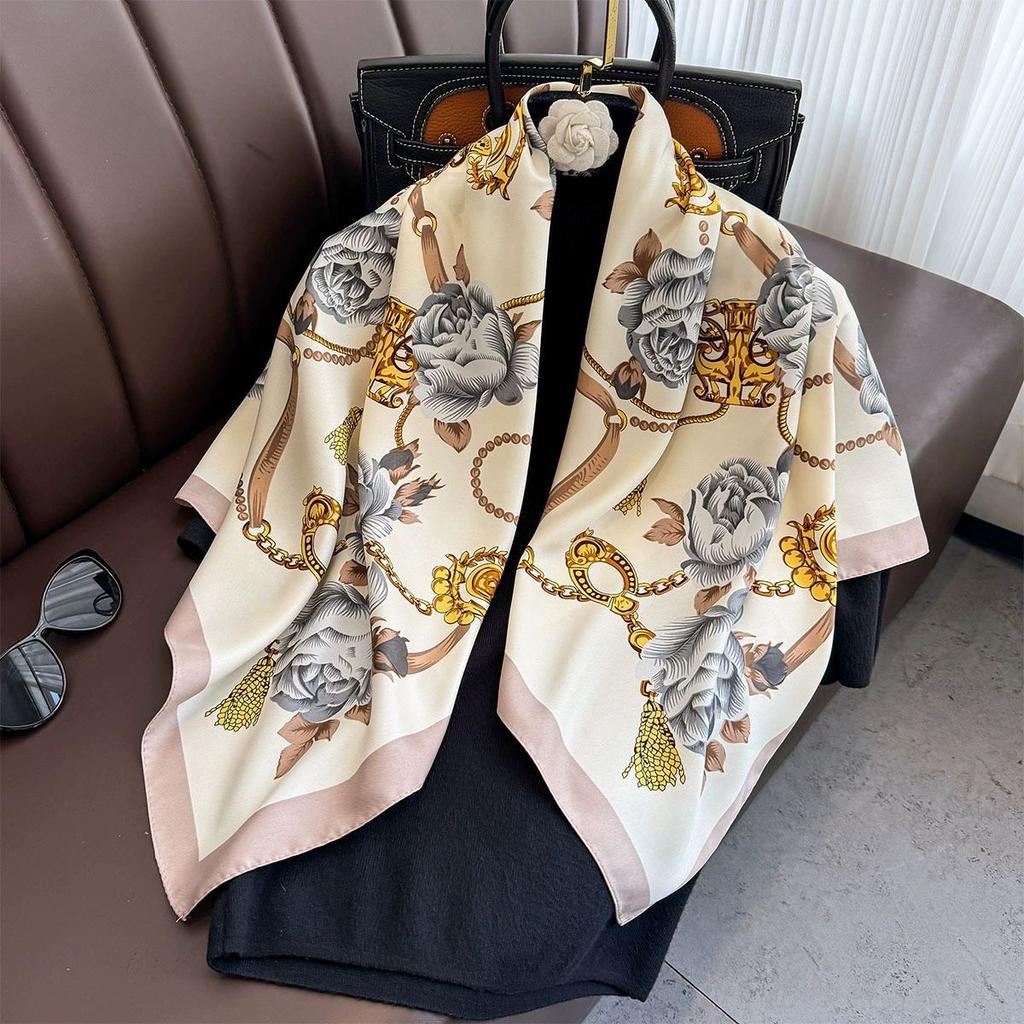 Spring and Autumn new Korean version striped fashion foreign style square scarf women's silk scarf dual-purpose imitation silk shawl scarf headband