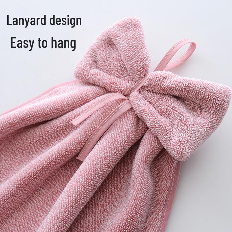 Coral Fleece Hanging Hand Towel with Star Bow for Bathroom or Kitchen