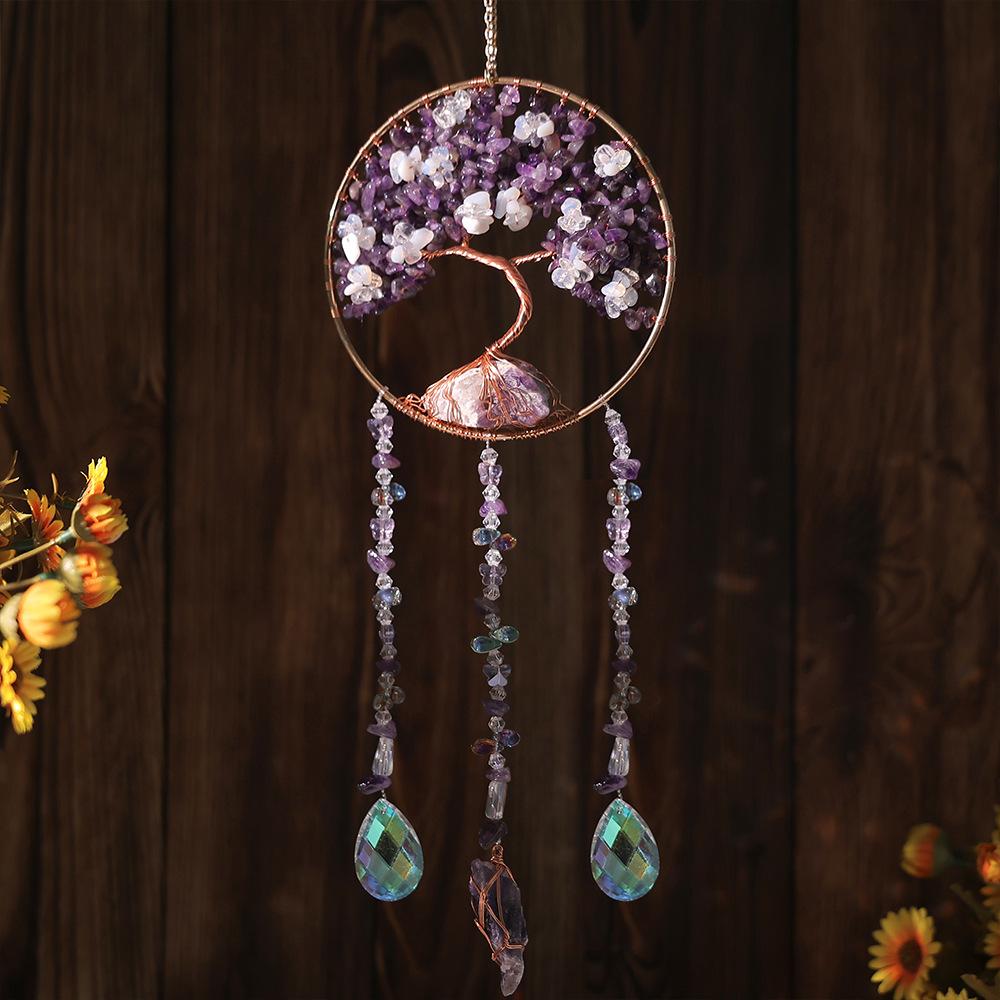 Girl pink crystal gravel sunshine catcher tree of life dream catcher pendant living room room dormitory pendant gift