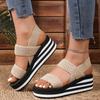 Fashion Striped Thick Sole Wedge Sandals Women Elastic Band Lightweight Platform Sandals Woman Summer 2025 Comfort Non Slip Beach Shoes