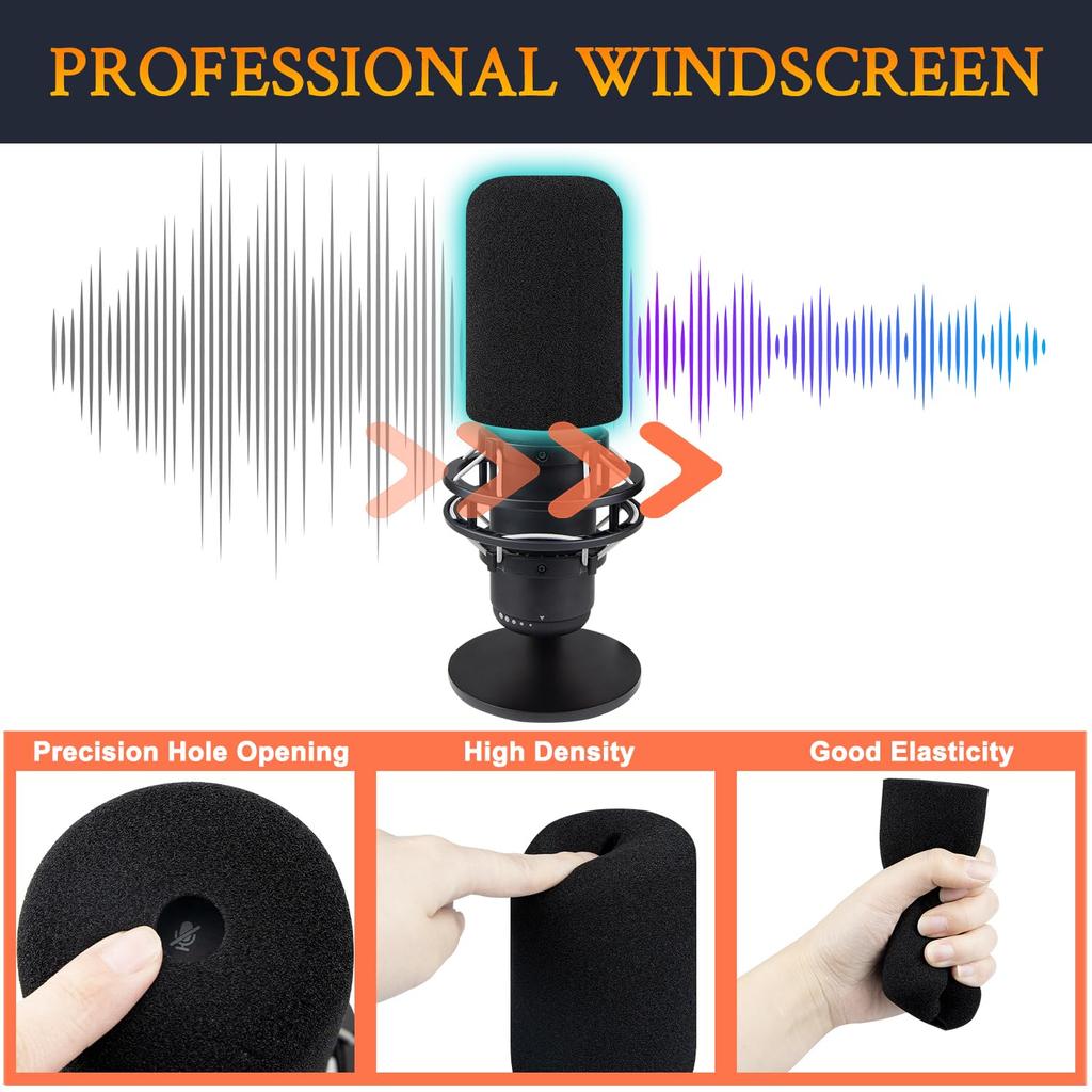 SOULWIT Microphone Foam Protective Cover Pop Filter for HyperX 2S Microphone Sponge Filter Mic Foam Cover Windscreen Replacement Microphone Sponge