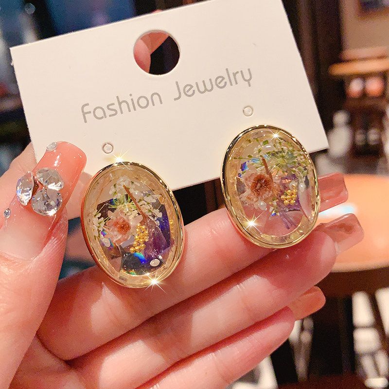 

Eternal Flower Amber Silver Needle Stud Earrings Earrings Women Fashion High Sense Retro European and American Earrings Fashion Trendy Earrings Transparent Amber Earrings