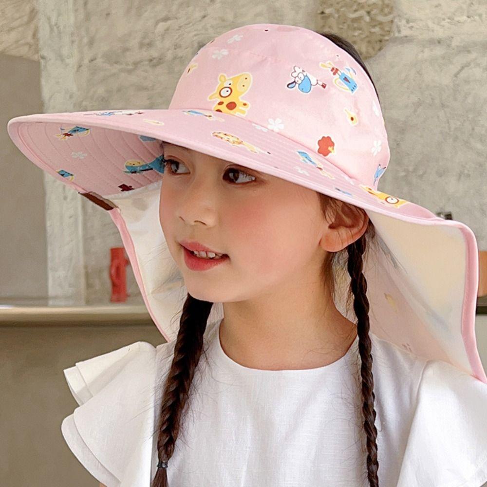UV Protection Sun Cap Cartoon Print Beach Shawl Hat Summer Kids Bucket Hat