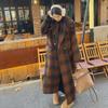 Women's Retro Plaid Oversized Double-Breasted Wool Coat with Lapel and Flap Pockets