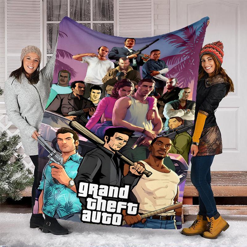 1ks deka s motivem GTA - Digitální potisk, Polyester, Útulná pro všechna roční období, Ideální pro venkovní použití a cestování