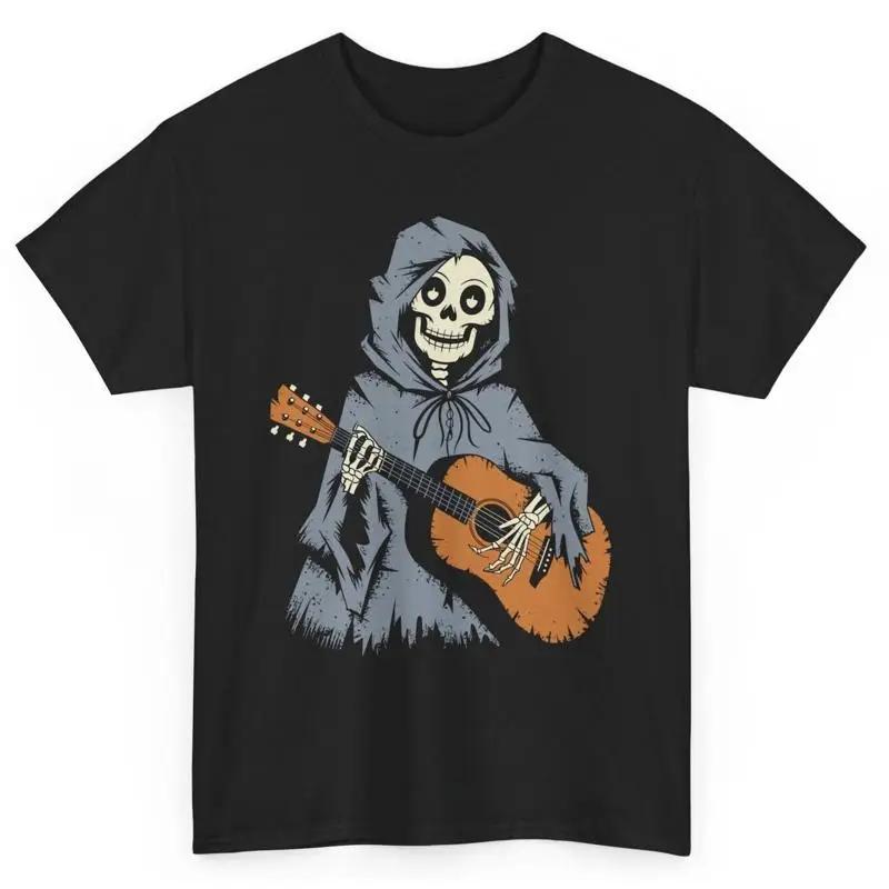 Skeleton Playing Guitar T Shirt Unisex Cotton Round Neck Graphic Tee Trip S