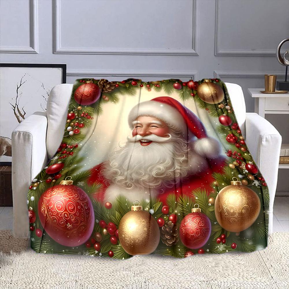 Santa Claus with Christmas Ornaments Patterned flannel blanket perfect for the bedroom living room, sofa, or a little nap